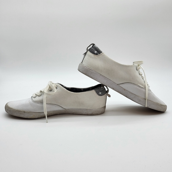 Adidas women's white with grey casual canvas and leather flat sneaker Sz 7.5 - Picture 6 of 12